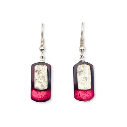 Pink Textured Rectangle Fish Hook Earrings