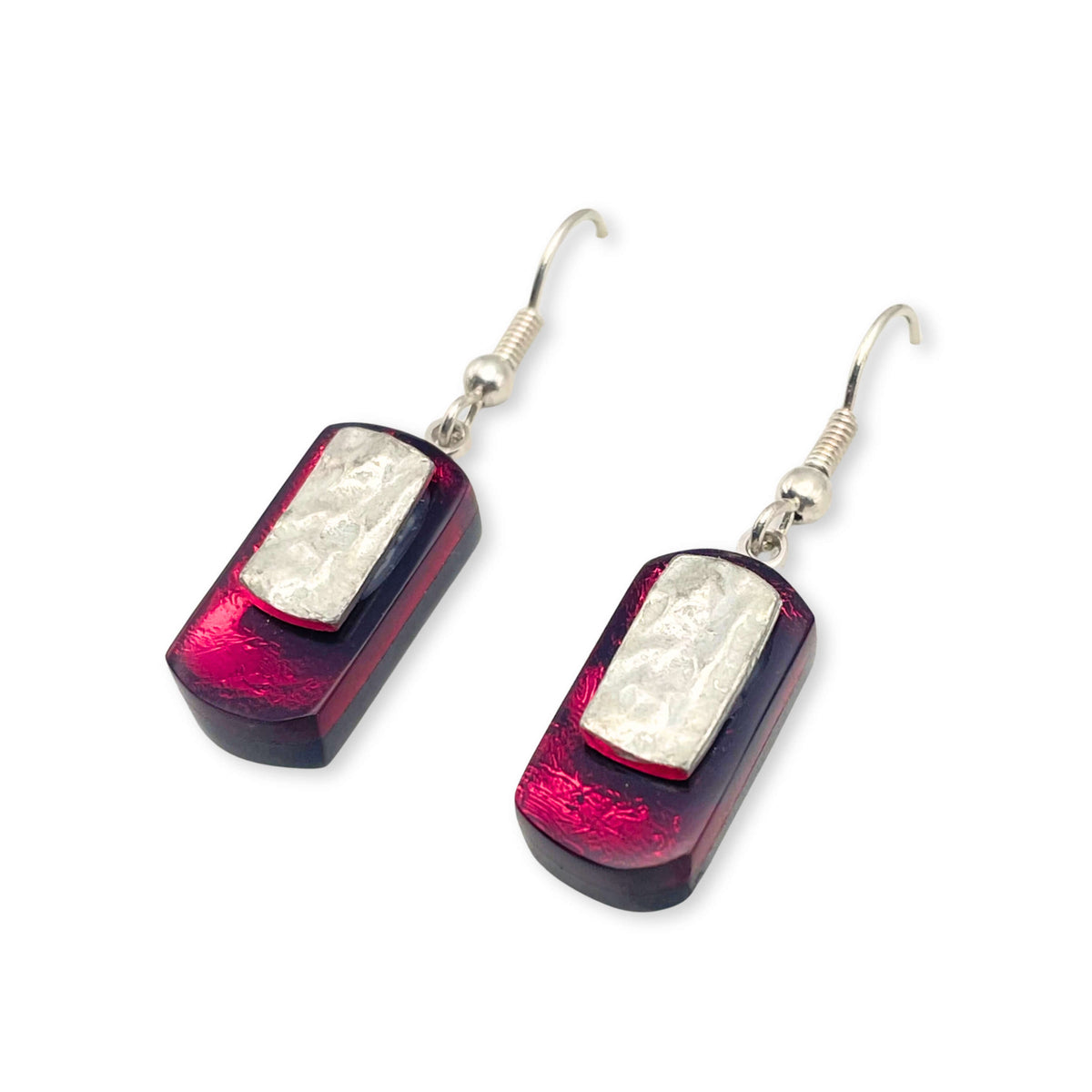 Pink Textured Rectangle Fish Hook Earrings