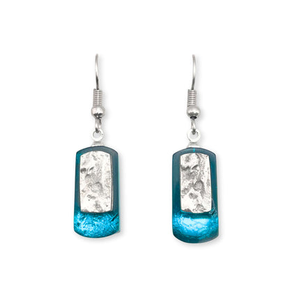 Teal Textured Rectangle Fish Hook Earrings