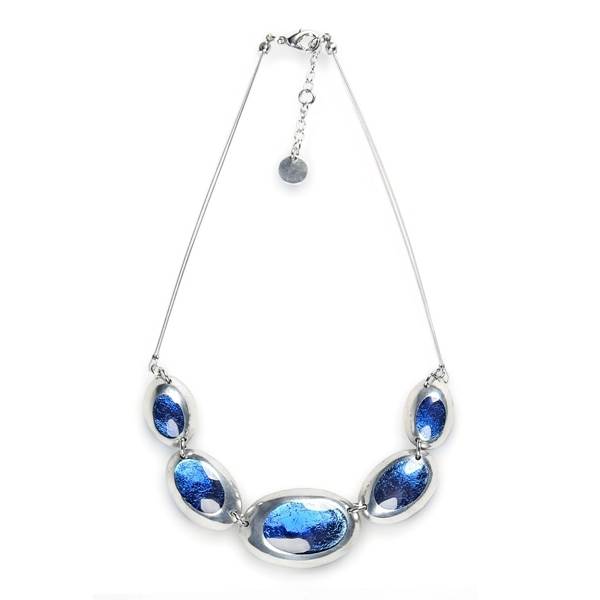 Blue Pewter Ovals Necklace