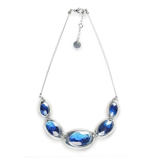 Blue Pewter Ovals Necklace