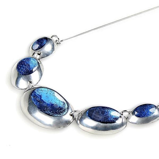 Blue Pewter Ovals Necklace