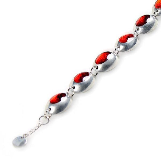 Red Pewter Ovals Bracelet