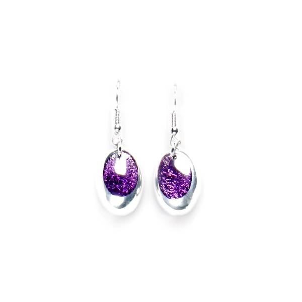 Purple Pewter Ovals Fish Hook Earrings
