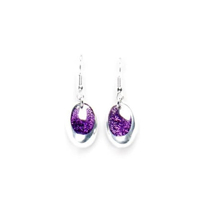 Purple Pewter Ovals Fish Hook Earrings