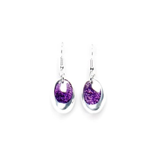 Purple Pewter Ovals Fish Hook Earrings