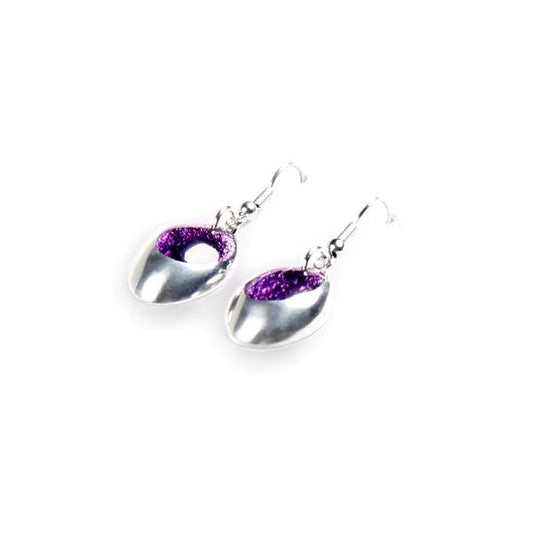 Purple Pewter Ovals Fish Hook Earrings