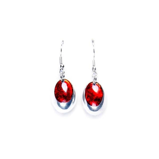 Red Pewter Ovals Fish Hook Earrings