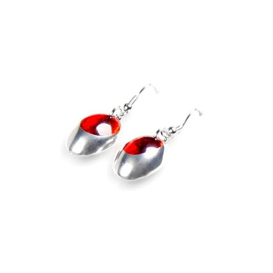 Red Pewter Ovals Fish Hook Earrings