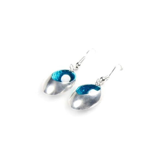 Teal Pewter Ovals Fish Hook Earrings