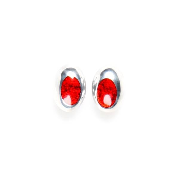 Red Pewter Ovals Clip Earrings