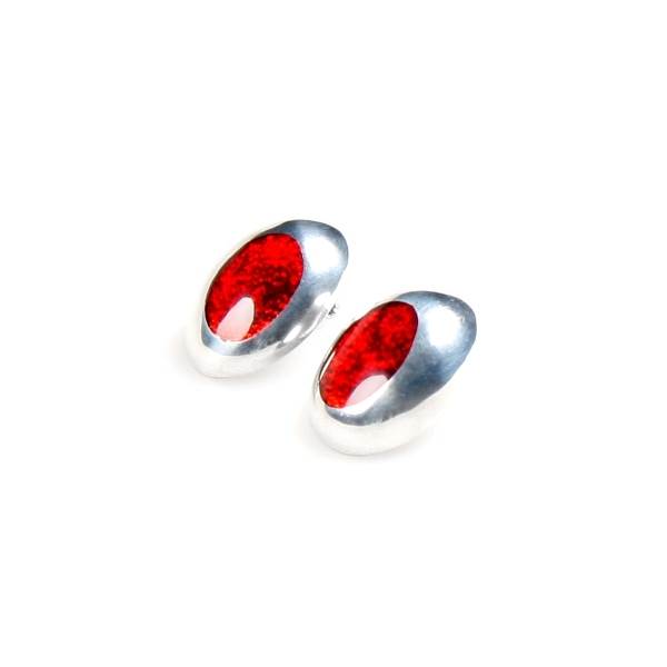 Red Pewter Ovals Clip Earrings