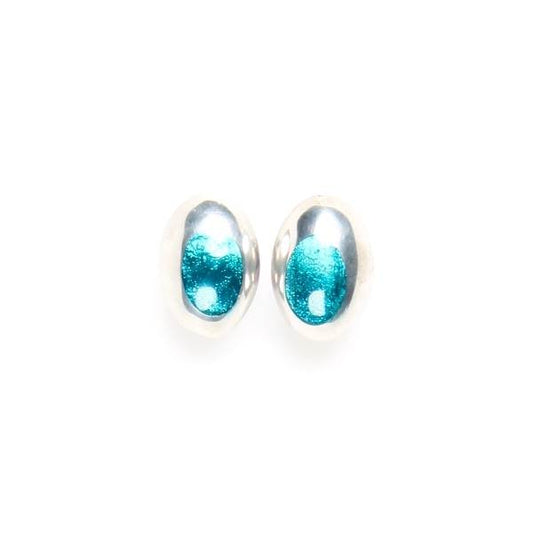 Teal Pewter Ovals Clip Earrings