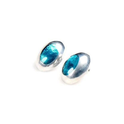 Teal Pewter Ovals Clip Earrings