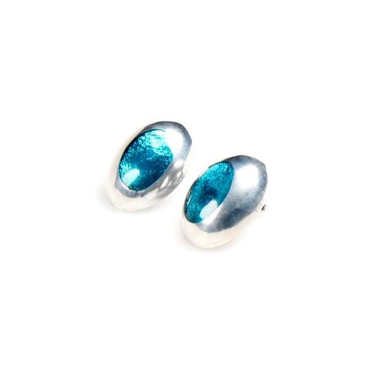 Teal Pewter Ovals Clip Earrings