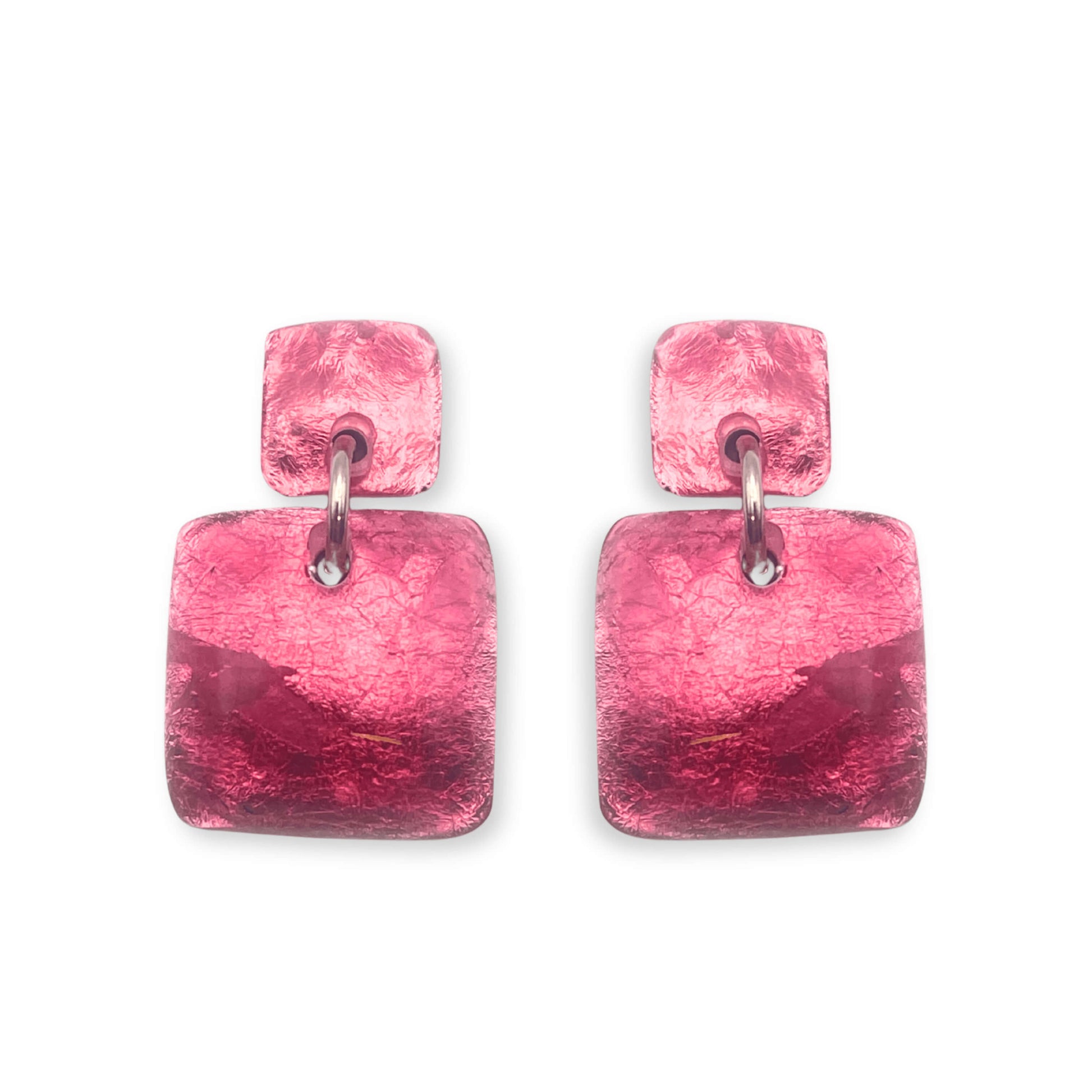 Cerise Antique Square Dangle Stud Earrings
