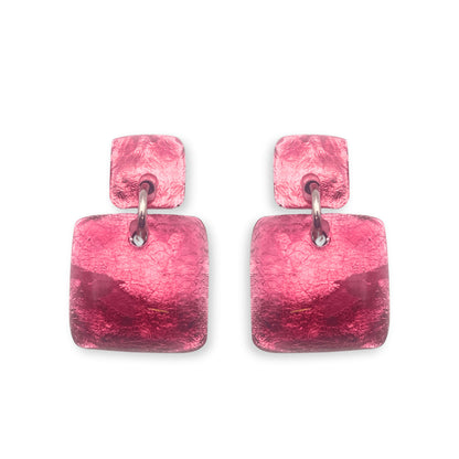 Cerise Antique Square Dangle Stud Earrings