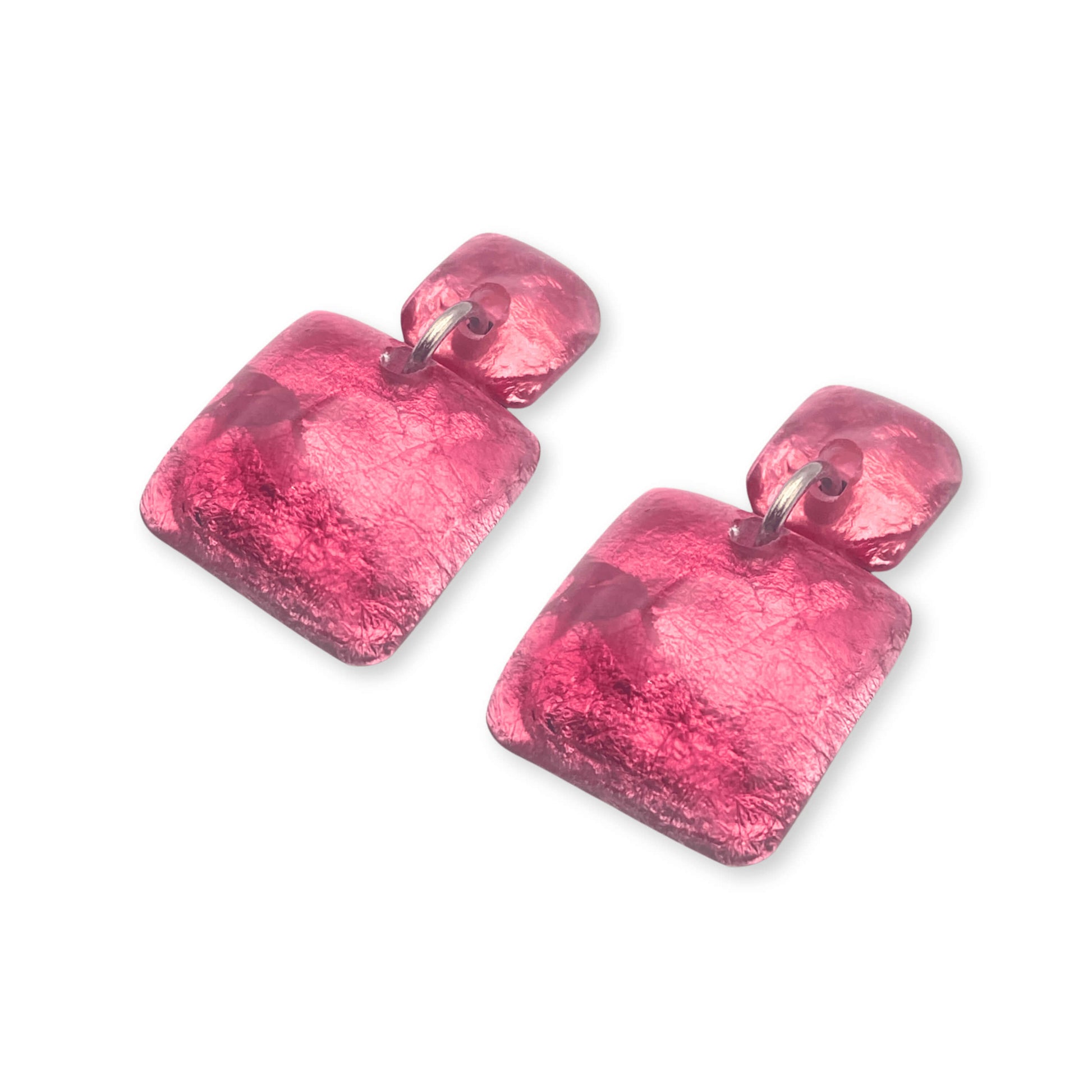 Cerise Antique Square Dangle Stud Earrings