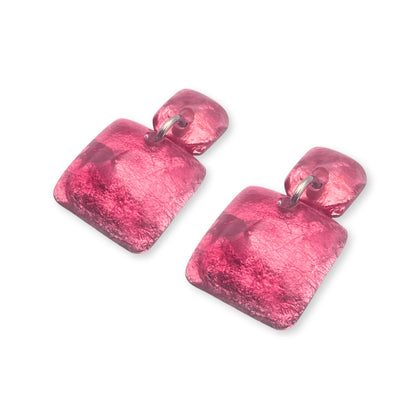 Cerise Antique Square Dangle Stud Earrings