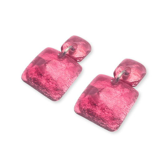 Cerise Antique Square Dangle Stud Earrings