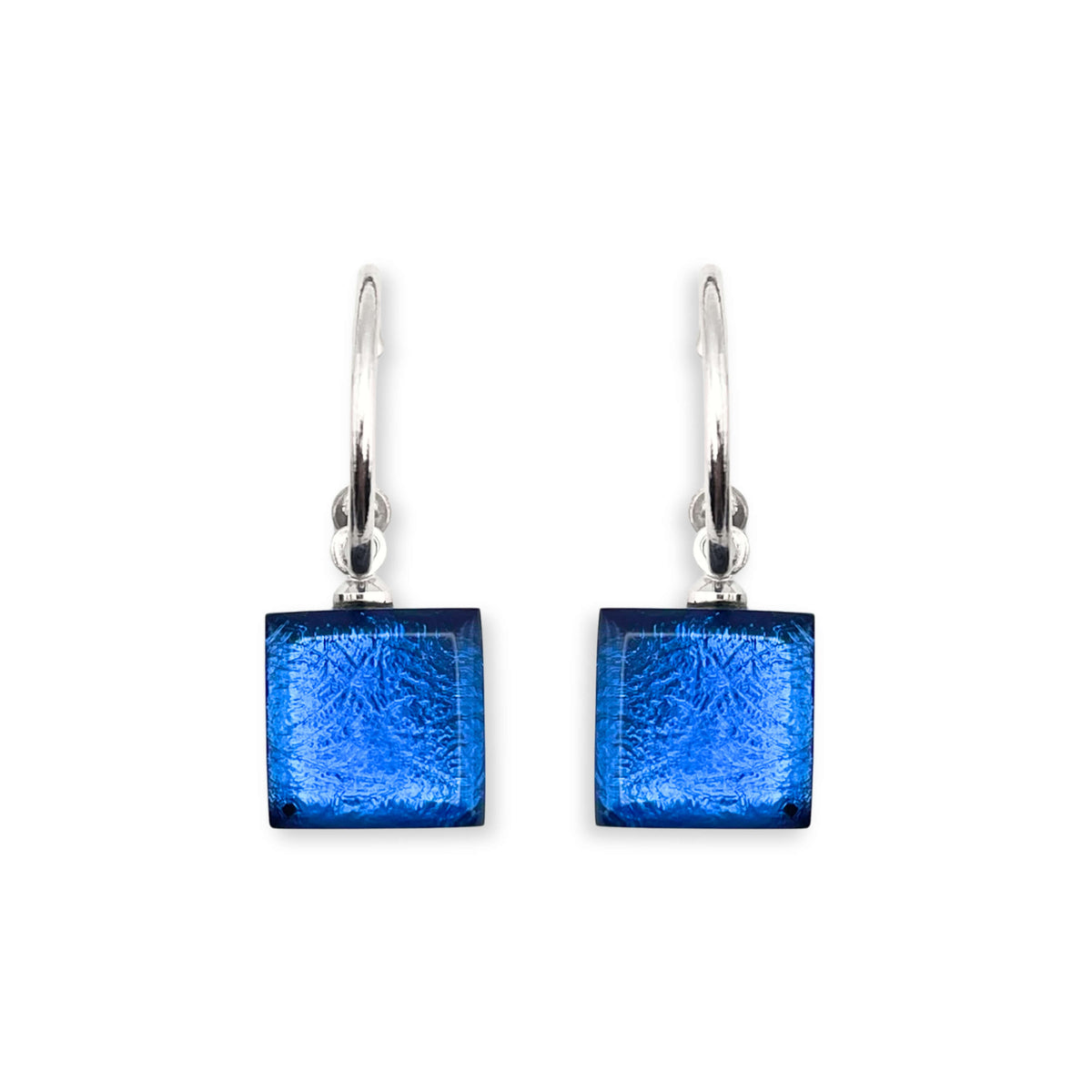 Navy Square Buttons Creole Earrings