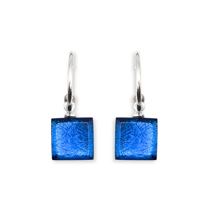 Navy Square Buttons Creole Earrings