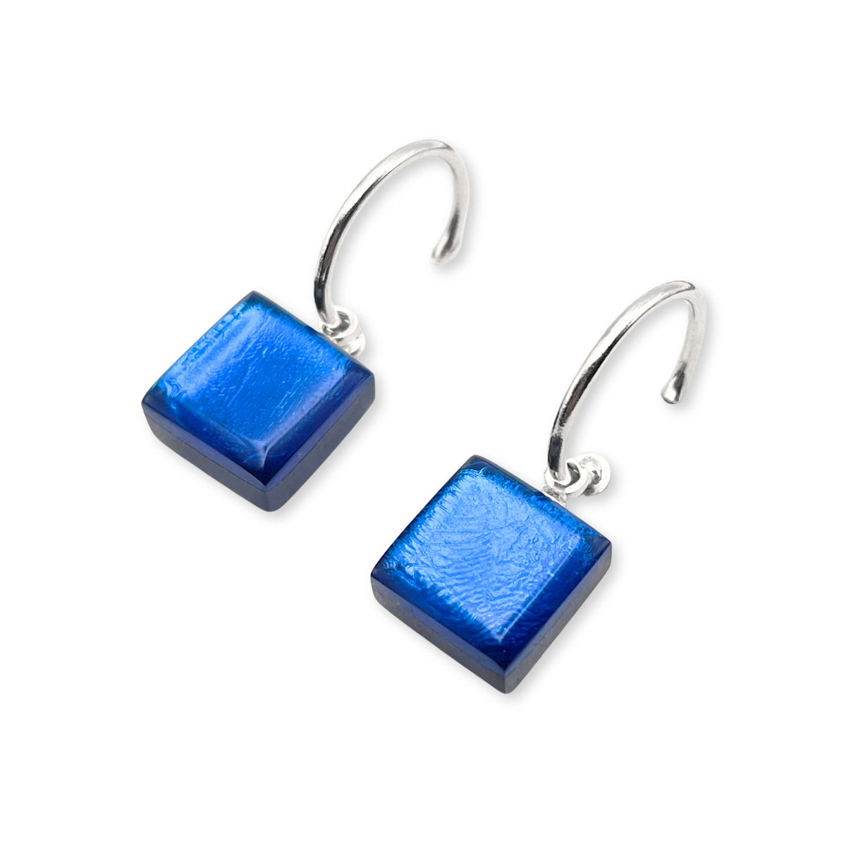 Navy Square Buttons Creole Earrings