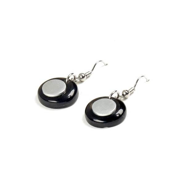 Black Stacked Circle Fish Hook Earrings | The Jewellery Stop