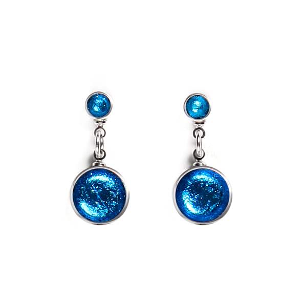 Turquoise Metal Buttons Dangle Stud Earrings | The Jewellery Stop