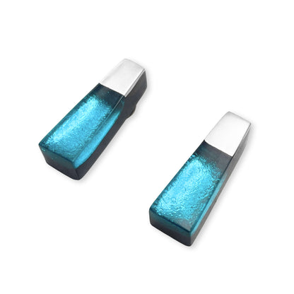 Teal Pinstripe Stud Earrings