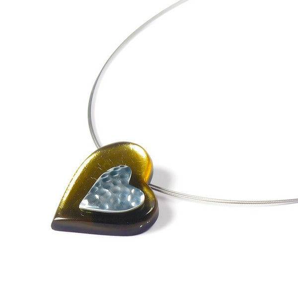 Gold Hammered Heart Pendant