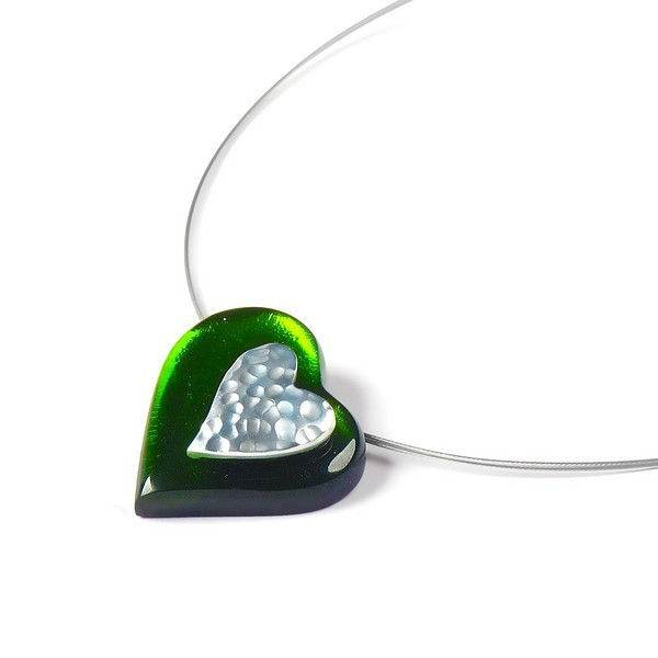 Green Hammered Heart Pendant | The Jewellery Stop