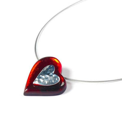 Red Hammered Heart Pendant