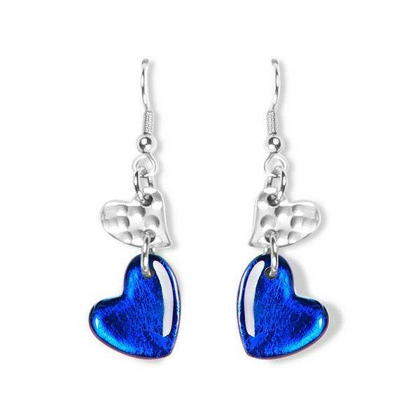 Azure Hammered Heart Fish Hook Earrings | The Jewellery Stop