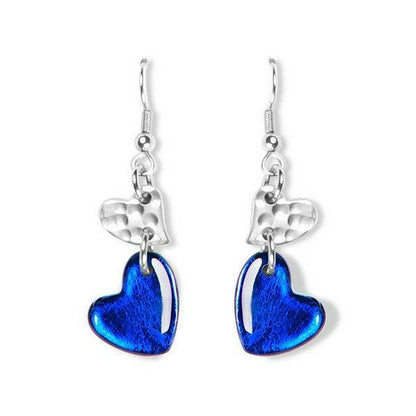 Azure Hammered Heart Fish Hook Earrings | The Jewellery Stop