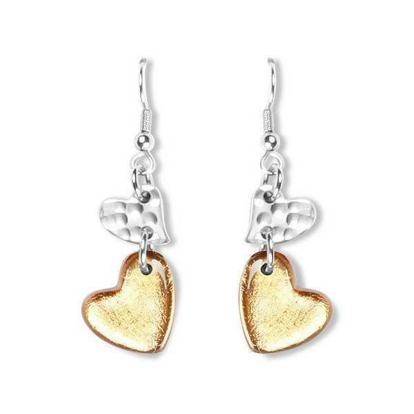 Gold Hammered Heart Fish Hook Earrings | The Jewellery Stop