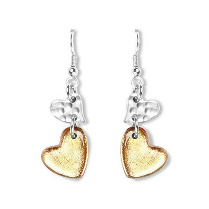 Gold Hammered Heart Fish Hook Earrings | The Jewellery Stop