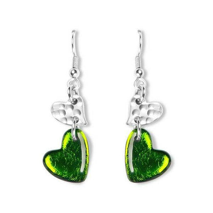 Green Hammered Heart Fish Hook Earrings | The Jewellery Stop