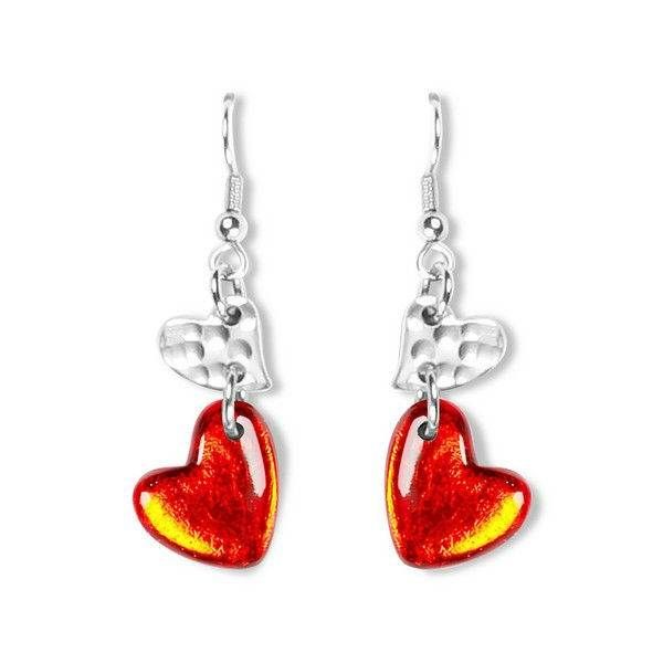 Orange Hammered Heart Fish Hook Earrings | The Jewellery Stop