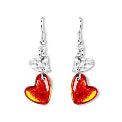 Orange Hammered Heart Fish Hook Earrings | The Jewellery Stop