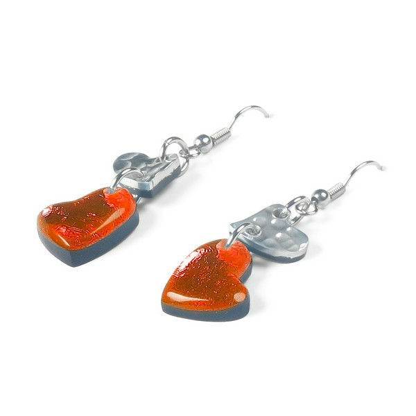 Orange Hammered Heart Fish Hook Earrings | The Jewellery Stop