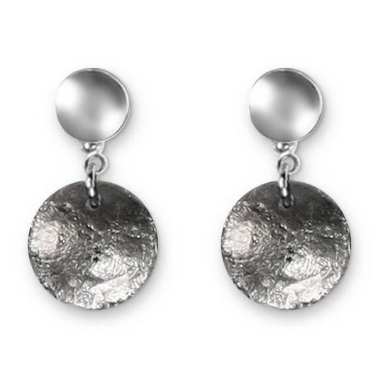 Grey Antique Circles Double Drop Stud Earrings | The Jewellery Stop