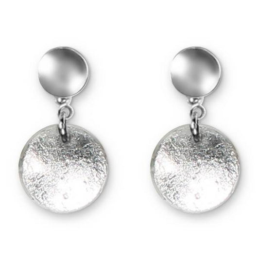 Silver Antique Circles Double Drop Stud Earrings | The Jewellery Stop