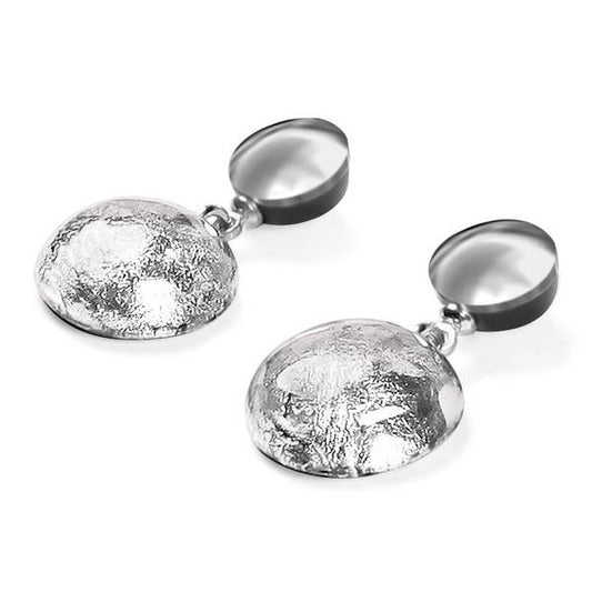 Silver Antique Circles Double Drop Stud Earrings | The Jewellery Stop