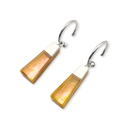Toffee Pinstripe with Shell Creole Earrings