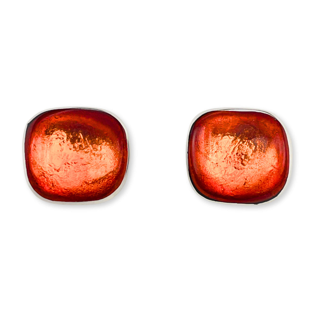 Orange Organic Squares Large Stud Earrings
