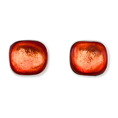 Orange Organic Squares Large Stud Earrings