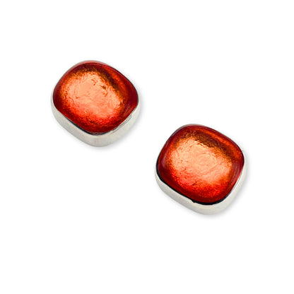 Orange Organic Squares Large Stud Earrings