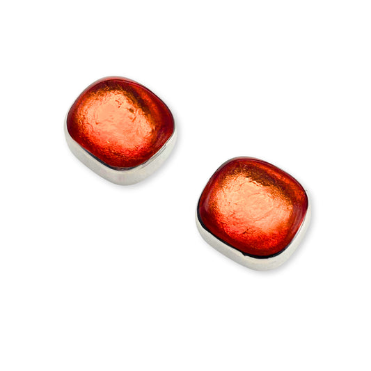 Orange Organic Squares Large Stud Earrings
