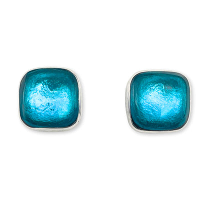 Teal Organic Squares Large Stud Earrings